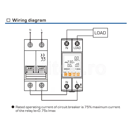 Modul WiFi protecție tensiune și curent Reletek RPEM1 63A | Releu inteligent DIN