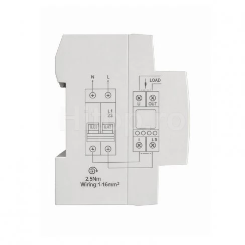 Releu de protecție tensiune și curent Reletek RPVA1-63A, monofazat, 63A, afișaj digital, montaj DIN