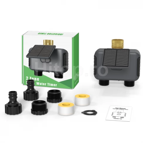 Controler solar WiFi pentru irigații cu 2 zone independente, baterie de 2000 mAh, USB-C, IPX6