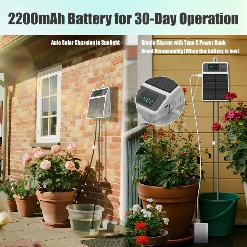 Sistem automat de irigare prin picurare solar SOP17 cu pompă încorporată, USB-C, 2200 mAh, IPX5 Sistem automat de irigare prin picurare solar SOP17 cu pompă încorporată, USB-C, 2200 mAh, IPX5