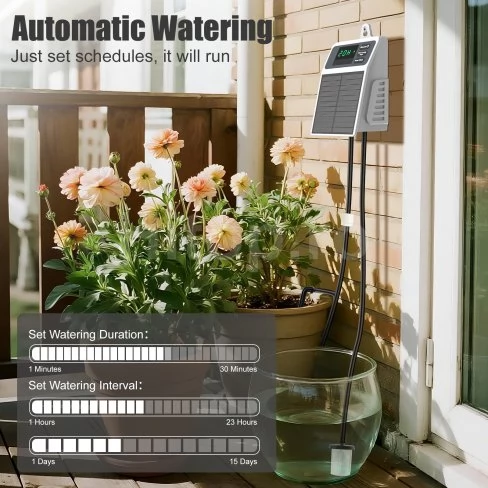Sistem automat de irigare prin picurare solar SOP17 cu pompă încorporată, USB-C, 2200 mAh, IPX5 Sistem automat de irigare prin picurare solar SOP17 cu pompă încorporată, USB-C, 2200 mAh, IPX5