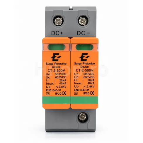 Descărcător catodic DC500V, 2P, SPD, Descărcător, E-ETOP, 20-40KA UP2.8Kv Sisteme fotovoltaice