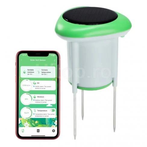 Senzor inteligent de sol cu ​​Wi-Fi, care măsoară umiditatea, temperatura și conductivitatea electrică