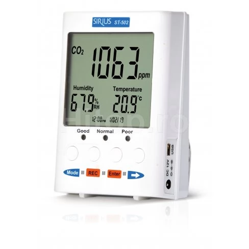 Desktop IAQ monitor-logger pentru CO2, umiditate relativă, temperatură și rata de ventilație Desktop IAQ monitor-logger pentru CO2, umiditate relativă, temperatură și rata de ventilație