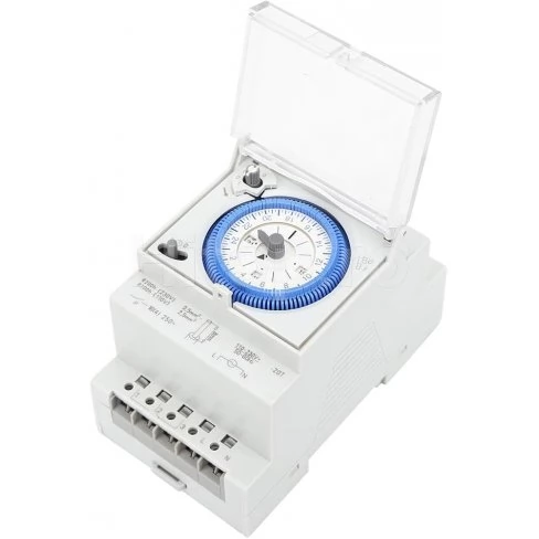 Cronometru mecanic analogic 220V cu intervale de 15 minute 24h pentru șină DIN