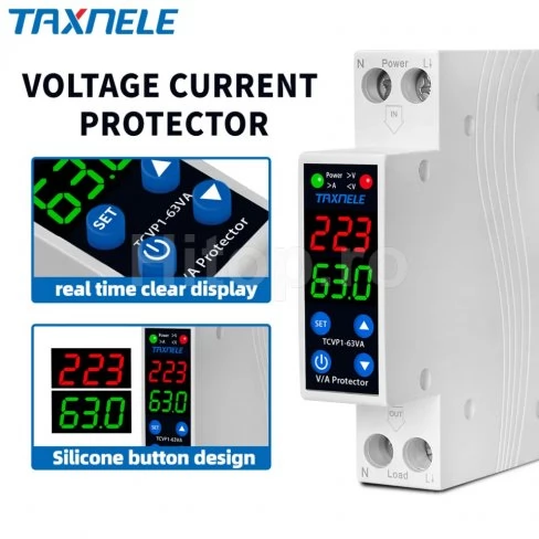 Protecție automată reglabilă la tensiune și supracurent AC 230V, 63A – Taxnele TCVP1-63VA