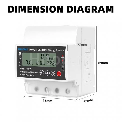 Contor inteligent monofazat WIFI cu protecții multiple Tuya Smart Life 100A