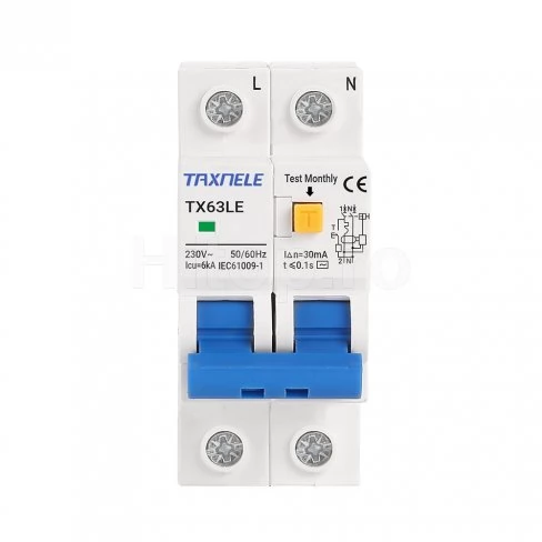 Protecție la curent de defect 2P, 16A, 30mA cu protecție la suprasarcină și scurtcircuit