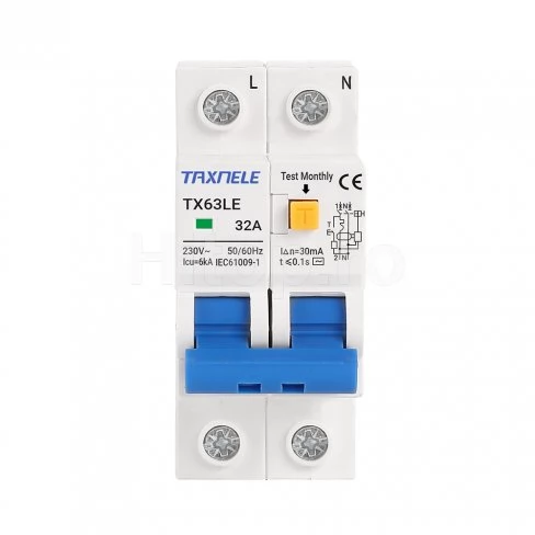 Protecție la curent de defect 2P, 32A, 30mA cu protecție la suprasarcină și scurtcircuit