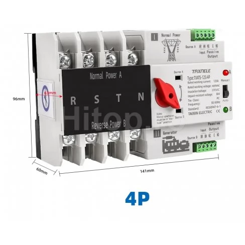 Comutator automat de transfer ATS trifazat 4P 63A pentru sisteme fotovoltaice – Taxnele Comutator automat de transfer ATS trifazat 4P 63A pentru sisteme fotovoltaice – Taxnele