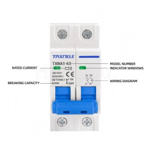 Întrerupător automat MCB 16A, 2P, AC 230/400V – Taxnele TXBA1-16