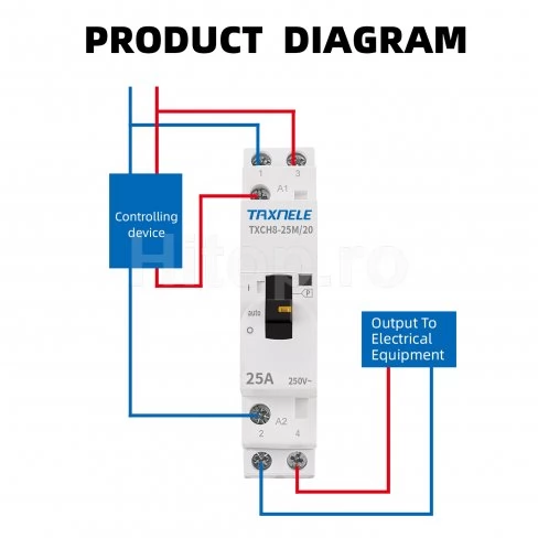 Contactor modular cu întrerupător 250VAC 25A 2NO