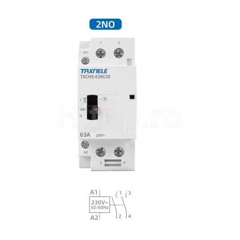 Contactor modular cu întrerupător 250VAC 63A 2XNO