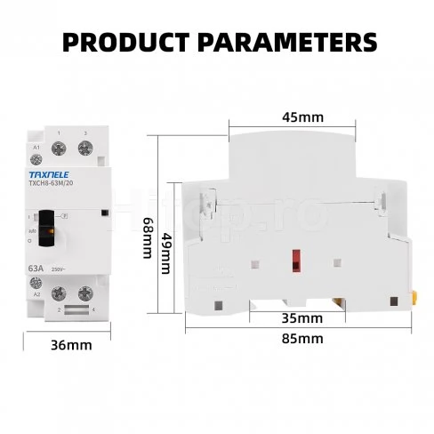 Contactor modular cu întrerupător 250VAC 63A 2XNO