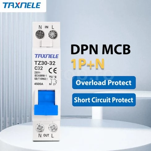 Întrerupător automat mini MCB 10A, 1P+N, AC 230V, șină DIN – Taxnele TZ30-32-10A