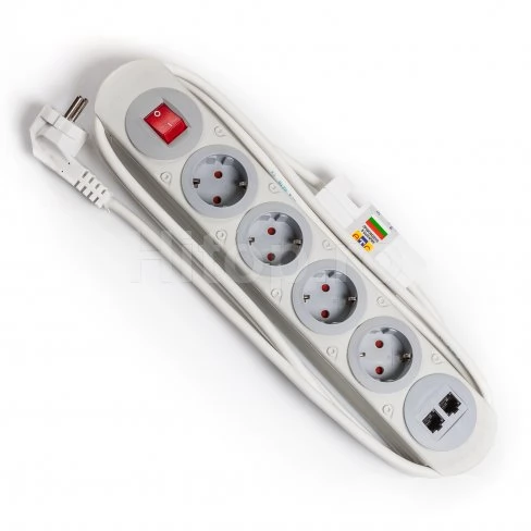Splitter cu protecție la trăsnet încorporată și protecție LAN și TV, comutator, 4x16A, 3 metri