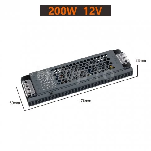Sursă de alimentare pentru bandă LED 12VDC, 200W, 16.6A, carcasă metalică subțire