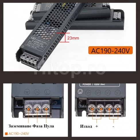 Sursă de alimentare pentru bandă LED 12VDC, 400W, 33.3A, carcasă metalică subțire
