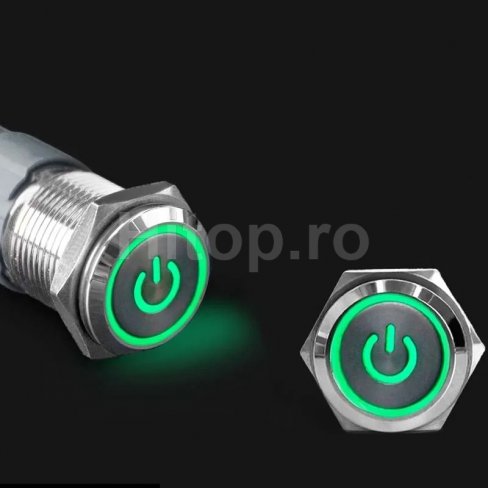 Comutator cu buton și cheie, cu blocare, 16 mm, 12–24 V DC, LED verde – 12-24CVG