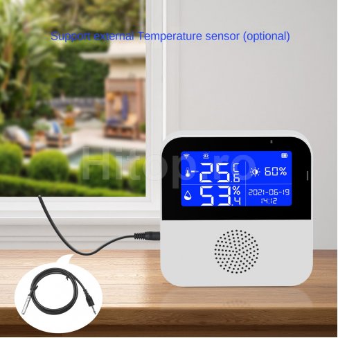 Termometru și higrometru de cameră WiFi + sondă de temperatură exterioară Termometru și higrometru de cameră WiFi + sondă de temperatură exterioară