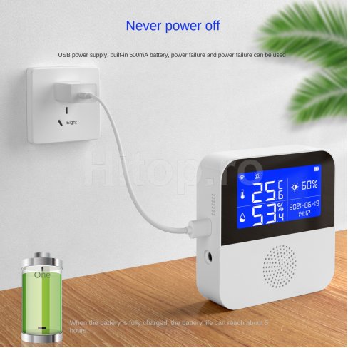 Termometru și higrometru de cameră WiFi + sondă de temperatură exterioară Termometru și higrometru de cameră WiFi + sondă de temperatură exterioară