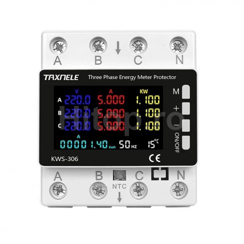 Contor inteligent trifazat WiFi cu protecții, până la 80A / 23kW, Tuya Smart – KWS-306WF