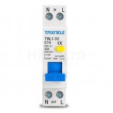 Protecție la curent de defect 1P+N, 16A, 30mA cu protecție la suprasarcină și scurtcircuit