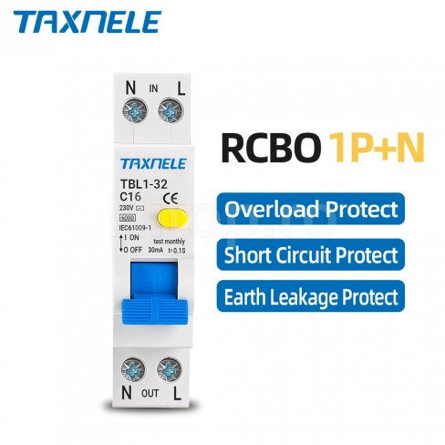 Protecție la curent de defect 1P+N, 20A, 30mA cu protecție la suprasarcină și scurtcircuit Protecție la curent de defect 1P+N, 20A, 30mA cu protecție la suprasarcină și scurtcircuit