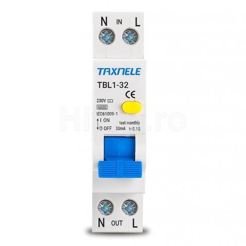 Protecție la curent de defect 1P+N, 20A, 30mA cu protecție la suprasarcină și scurtcircuit Protecție la curent de defect 1P+N, 20A, 30mA cu protecție la suprasarcină și scurtcircuit