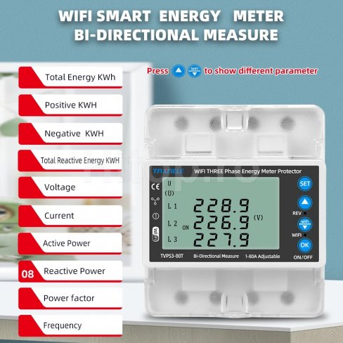 Contor inteligent trifazat WIFI cu protecții multiple Tuya Smart Life 380V 80A Contor inteligent trifazat WIFI cu protecții multiple Tuya Smart Life 380V 80A