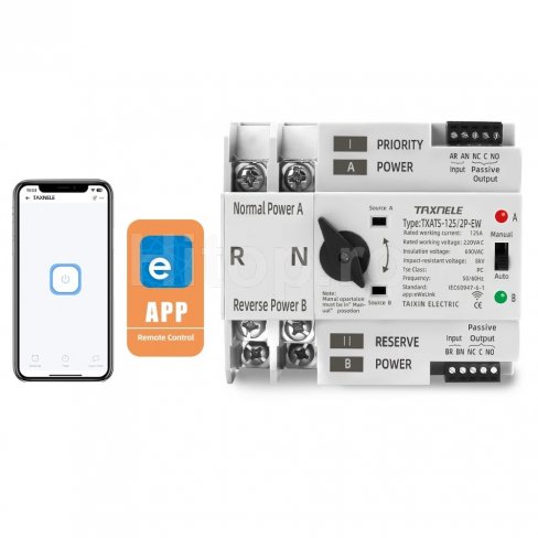 Comutator automat de transfer monofazat WiFi 2P 125A eWeLink TXATS-125/2P-EW