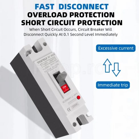 Întrerupător automat 200A MCCB, DC600V, protecție la suprasarcină și scurtcircuit pentru sisteme fotovoltaice Întrerupător automat 200A MCCB, DC600V, protecție la suprasarcină și scurtcircuit pentru sisteme fotovoltaice